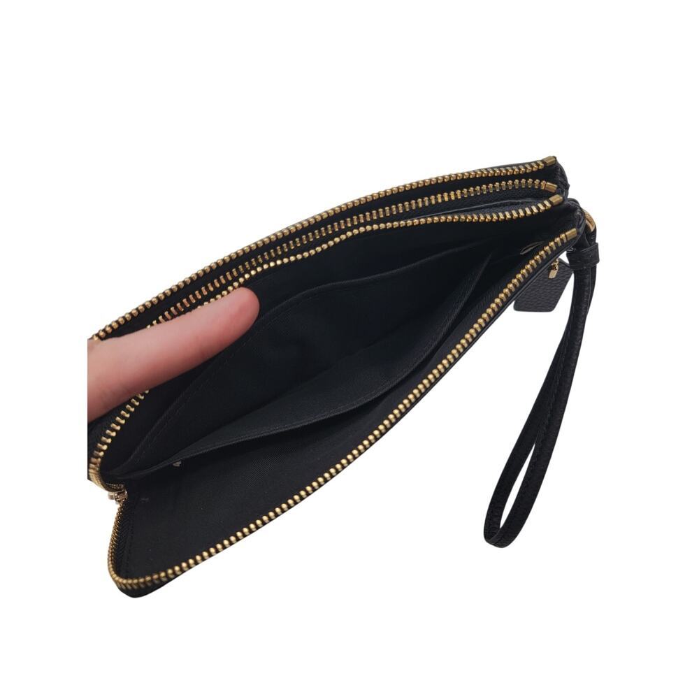 Coach Black Pebbled Leather Double Corn Zip Card Case Clutch Wristlet - Picture 7 of 10